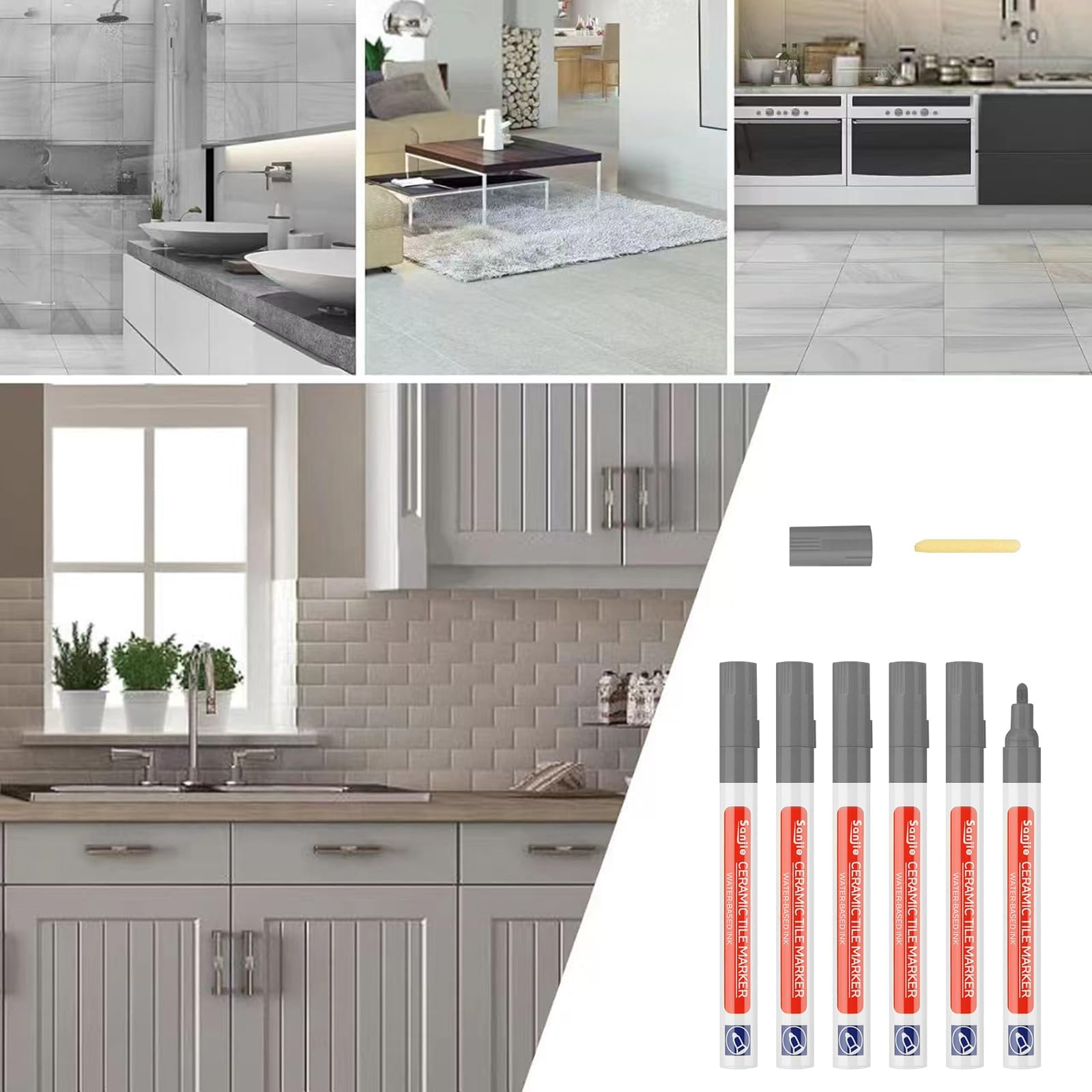 DONQL Stylo Joint Carrelage Gris 6 Pièces avec Pointes de Rechange Rénovateur Coulis