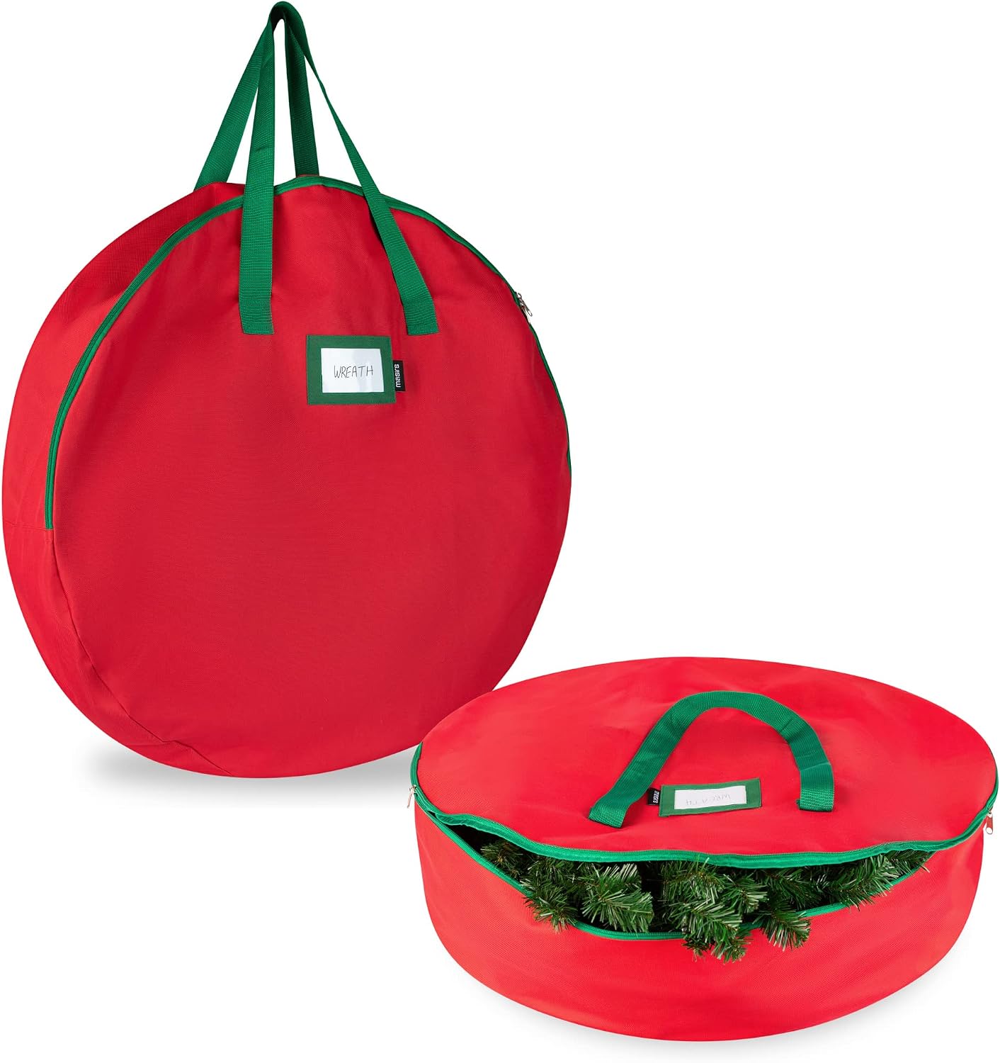 Christmas Wreath Storage Bag- 2-Pack - Durable Tarp Material, Zippered, Reinforced Handle and Easy to Slip The Wreath in and Out. Protect Your Holiday Wreath from Dust, Insects, and Moisture. (RED)