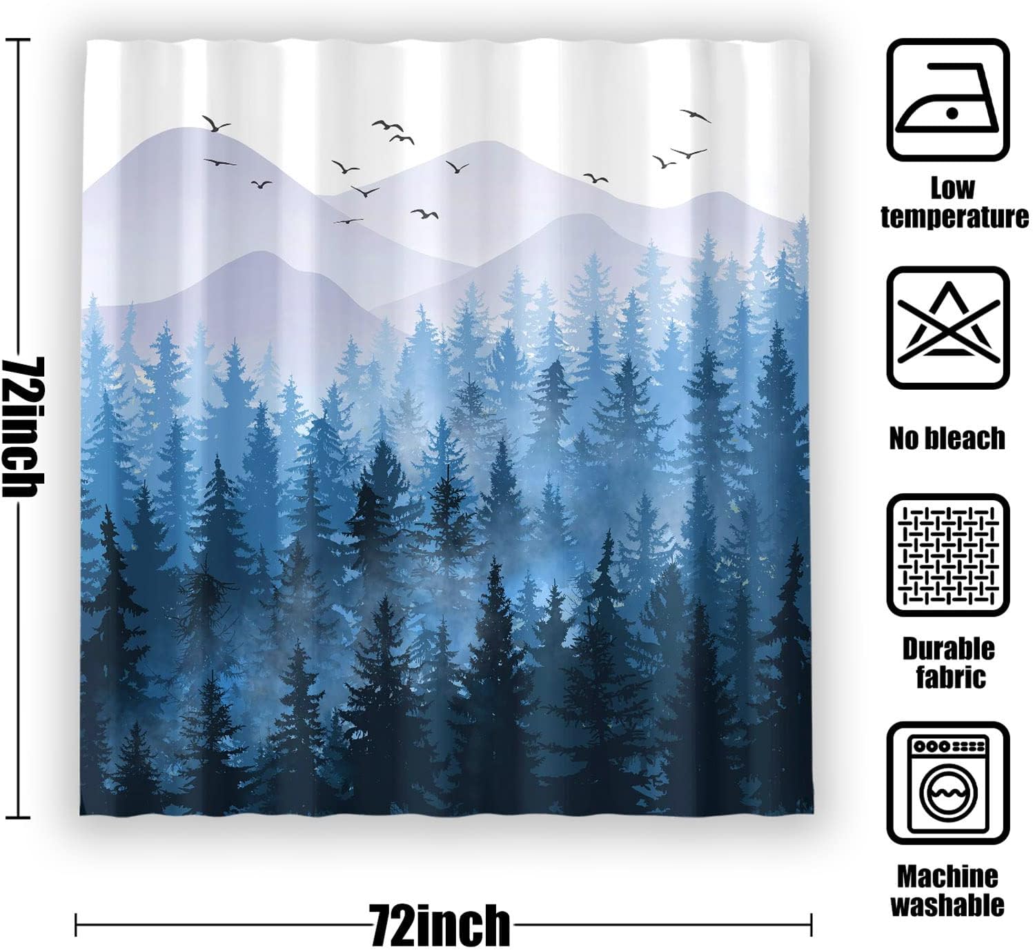 Accnicc Blue and White Misty Forest Shower Curtain Bundle with Blue Misty Forest Small Bathroom Rugs Mat Non-Slip Bath Rugs