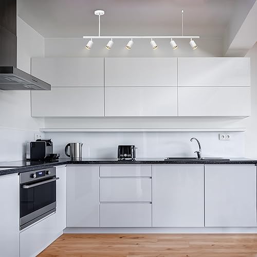 Miniatura 2 de GLOBE Electric 64000124 - Iluminación de riel de 55 pulgadas con 6 luces de altura ajustable, blanco mate, cabezales giratorios, lámpara de techo