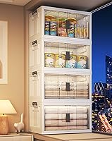 OlarHike 76QT Lockable Collapsible Storage Bins with Doors & Wheels, 4-Pack Stackable 76 Quart Folding Boxes for Closet RV Organization