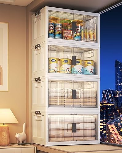 Miniatura 12 de OlarHike 76QT - Contenedores de almacenamiento apilables con tapas, caja de almacenamiento plegable con puertas y ruedas, contenedores de plástico