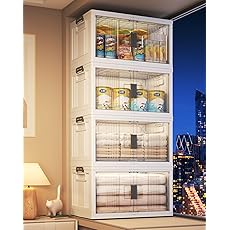 OlarHike 6 Pack 76QT Lockable Storage Bins with Lids - Folding Storage box with Doors and Wheels, Collapsible Plastic Storage Bins for Closets, Stackable Storage Organizer, Storage Containers