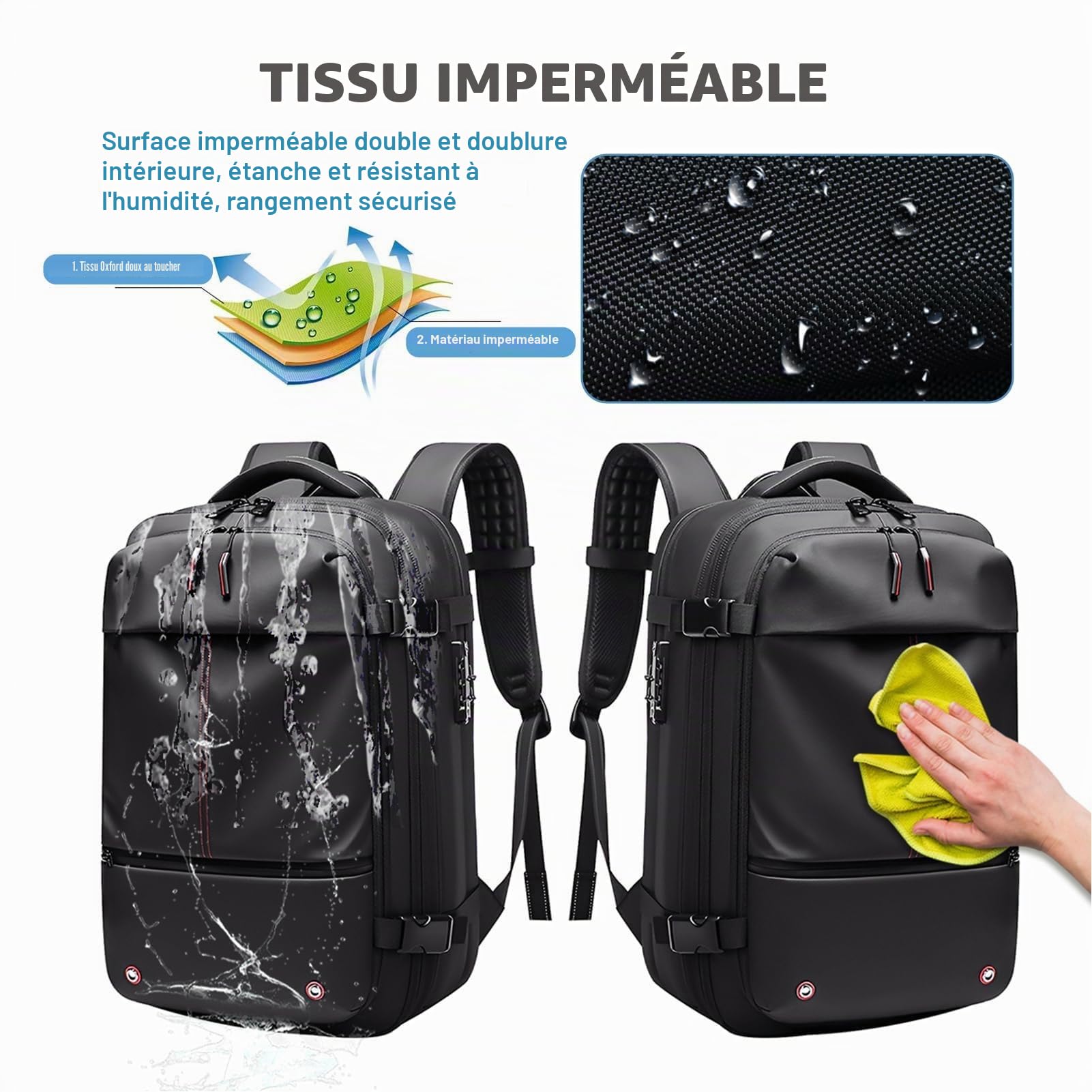 Sxhlseller Sac à Dos de Compression à Vide, 25L à 60L Extensible, Sac à Dos de Voyage à Vide à Vide avec Compartiment pour Ordinateur Portable de 17 Pouces, Séparation Sèche Humide de