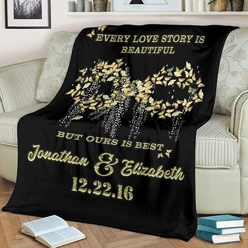 Manta personalizada con signo infinito de mariposa voladora, manta para esposa, marido, novia, novio, manta para boda, aniversario, Navidad,