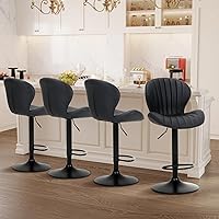 COLAMY Set of 4 Swivel Adjustable Bar Stools, Faux Leather Counter Height with High Backrest, Black for Kitchen Island & Bar
