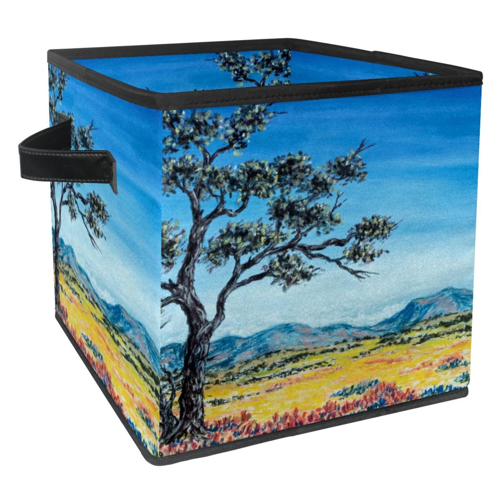 Boîte de rangement pliable motif champ d'arbre cube en tissu pour organiser jouets et livres