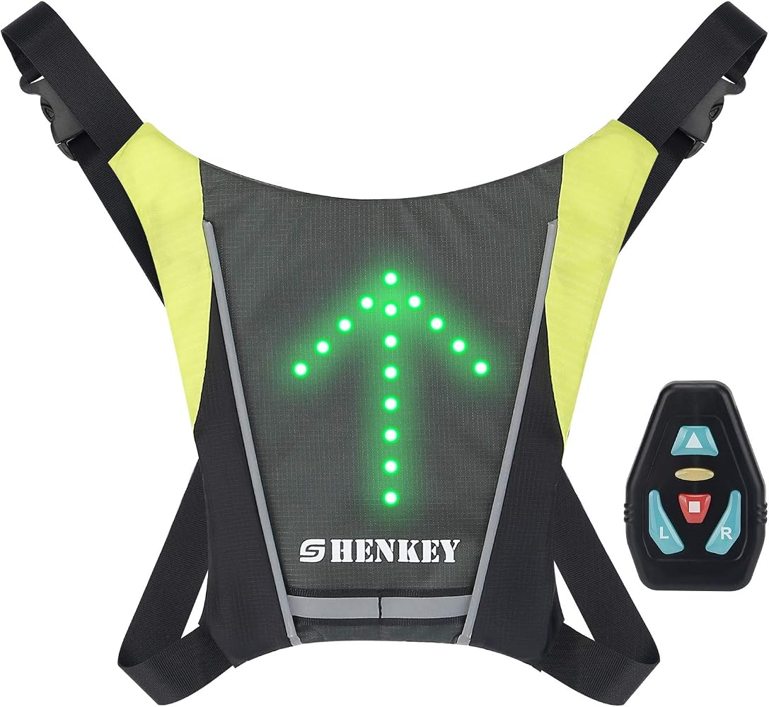 shenkey LED Fahrradweste, Reflektierende LED Weste mit Richtungsanzeige, Fernbedienung, Fahrradlicht, USB wiederaufladbar, einfache Installation für Fahrrad-Sicherheitsleuchte Sport & Freizeit