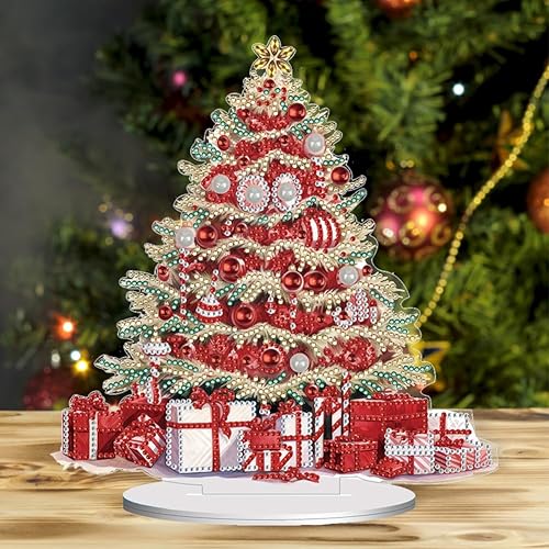 Miniatura 5 de Orgone Kit de adornos de escritorio de árbol de Navidad para adultos, pintura acrílica por números, decoración de Navidad de escritorio, kit de