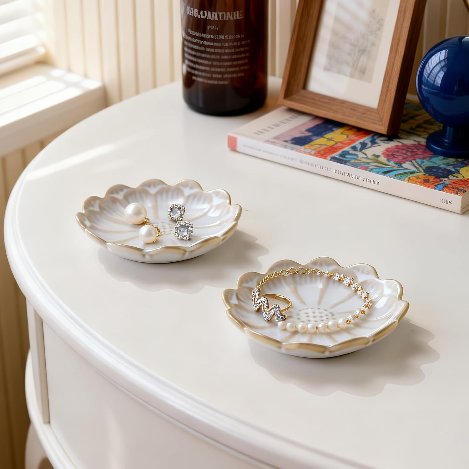 UNICASA Ceramic Flower Jewelry Dishes, Decorative Jewelry Trays Set of 2 image 3