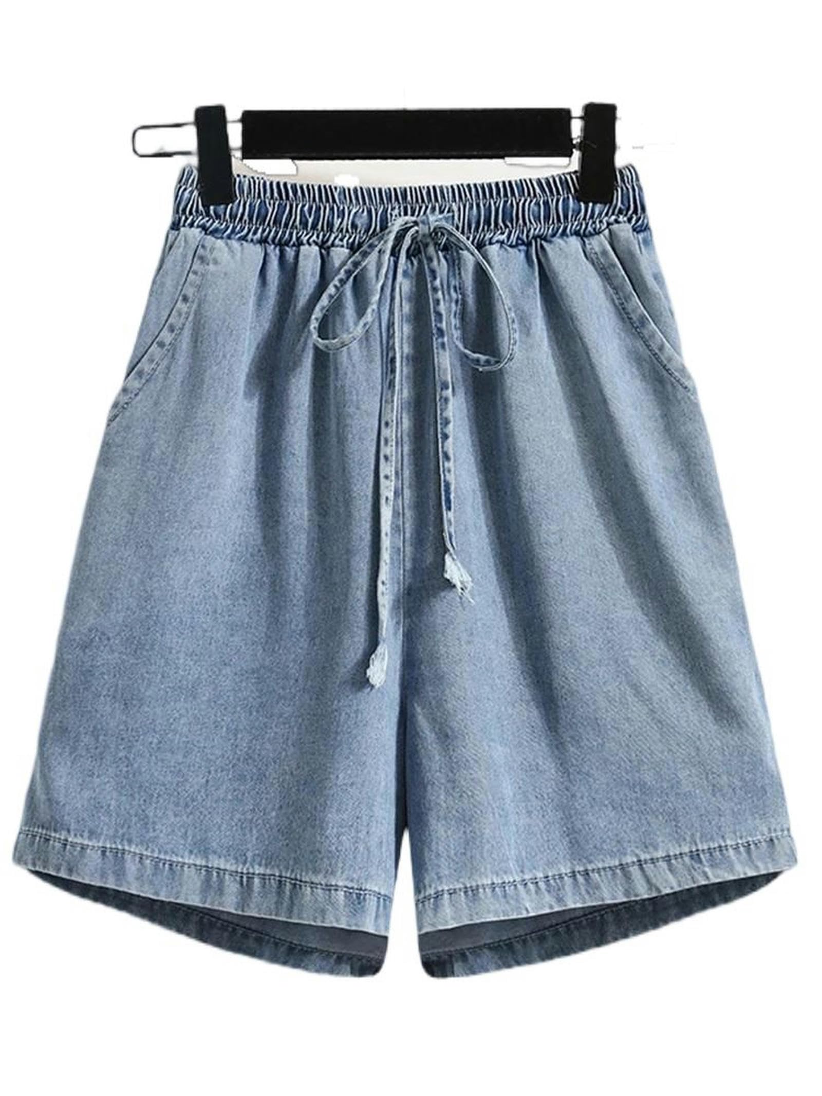 Short en jean pour femme mi-long bleu taille haute en coton L