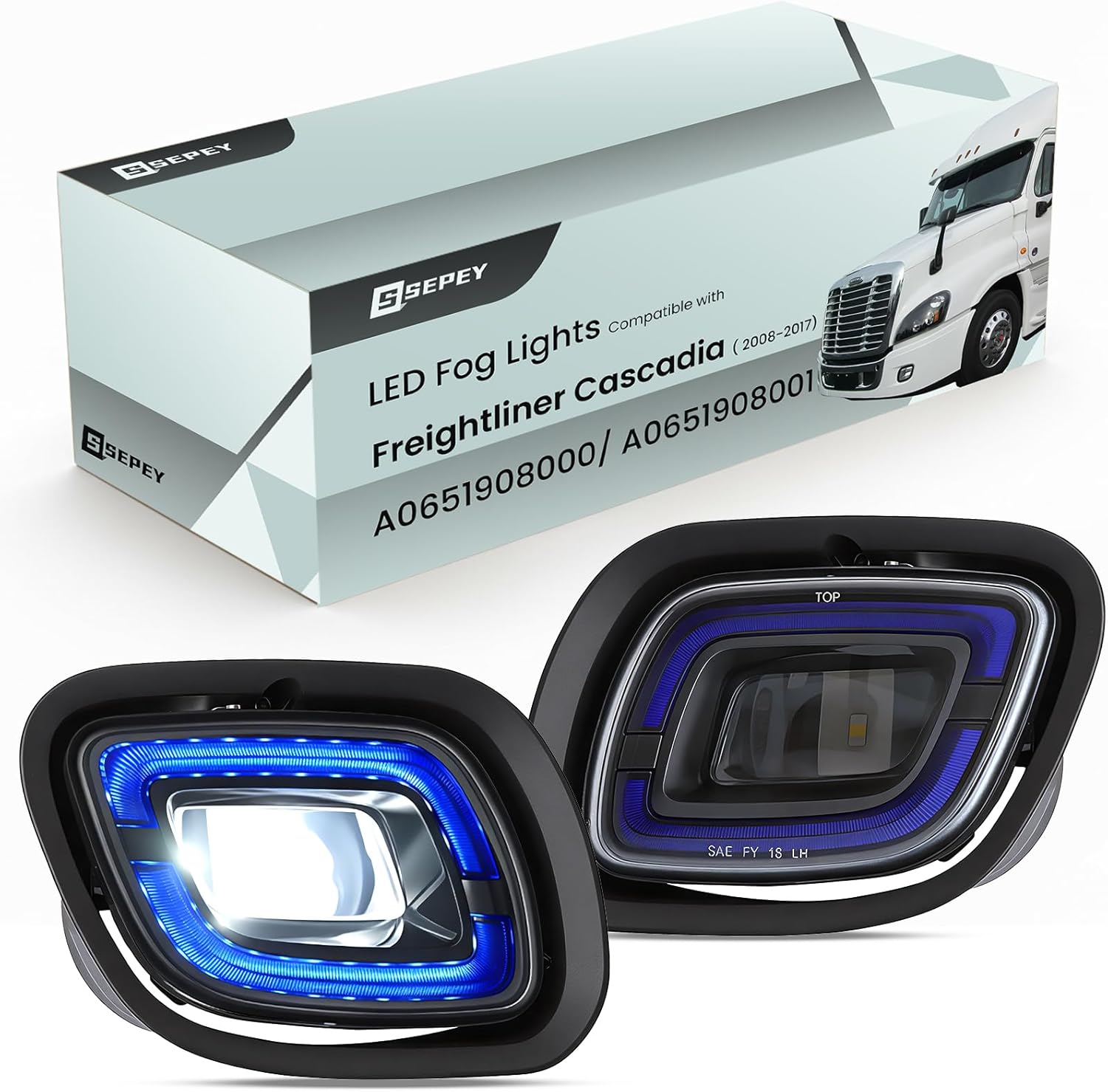 Fog Lights for Freightliner Cascadia, Front Fog Lamps Assembly Pair for 2008-2017 Freightliner Cascadia Semi Trucks, Driver & Passenger Side