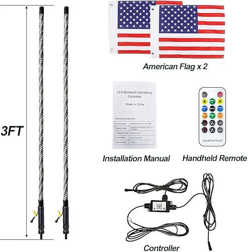 Miniatura 5 de 2PCS 3FT LED Whip Lights,RF Wireless Remote,500 Kinds Patterns 600 Kinds of Color Combinations,RGR Chasing Lighted Antenna Whips,for UTV, ATV, Off
