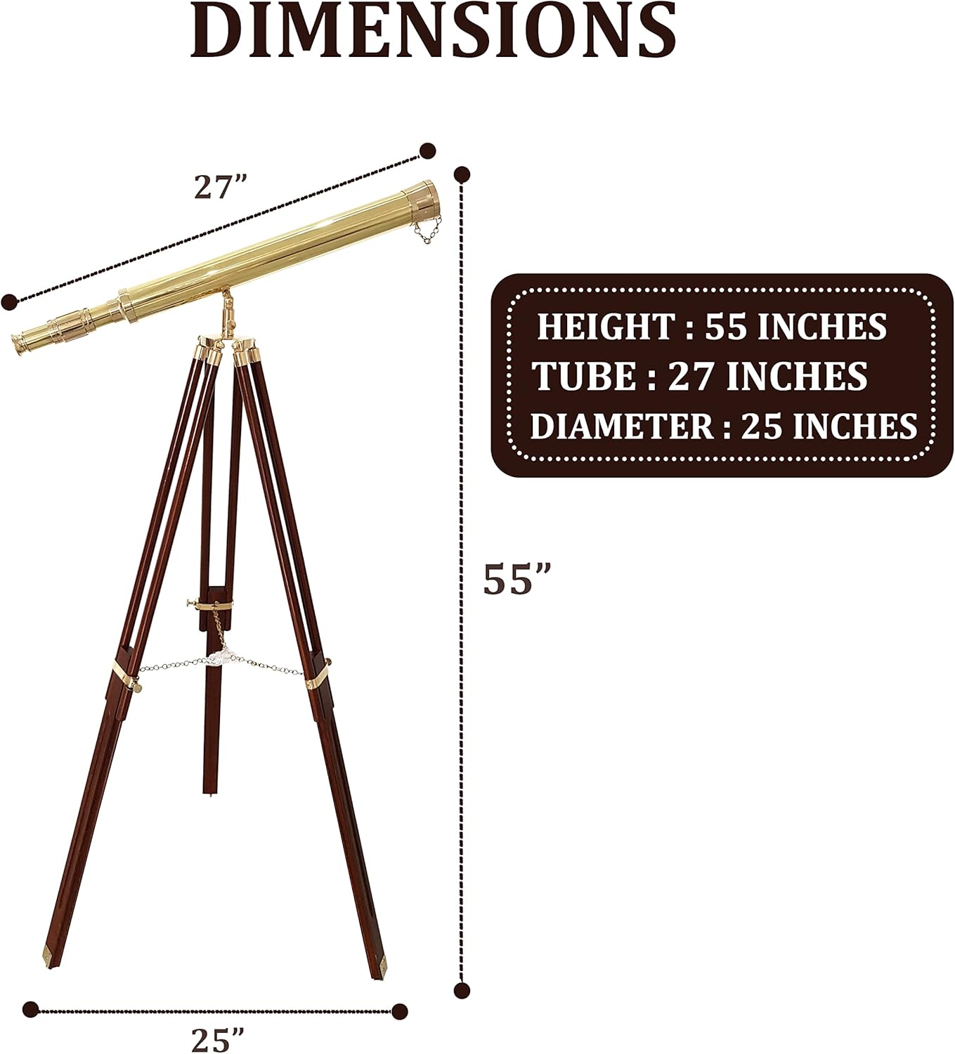 55” Nautical Brass Floor Telescope – Shiny Bronze Maritime Master Telescope | Vintage Antique Décor & Collectible