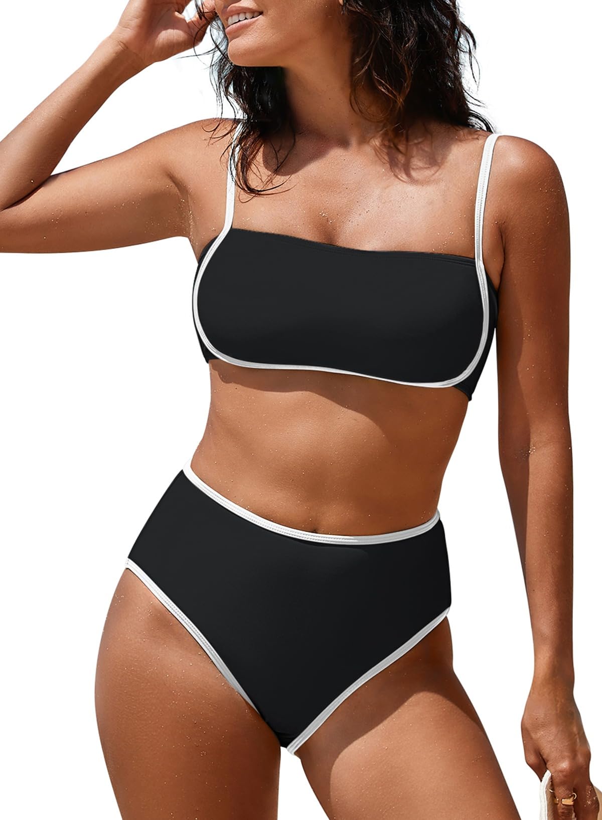 Pink Queen 2025 - Conjunto de bikini de cintura alta para mujer, traje de baño de dos piezas, bloque de color, corte alto, trajes de baño de playa