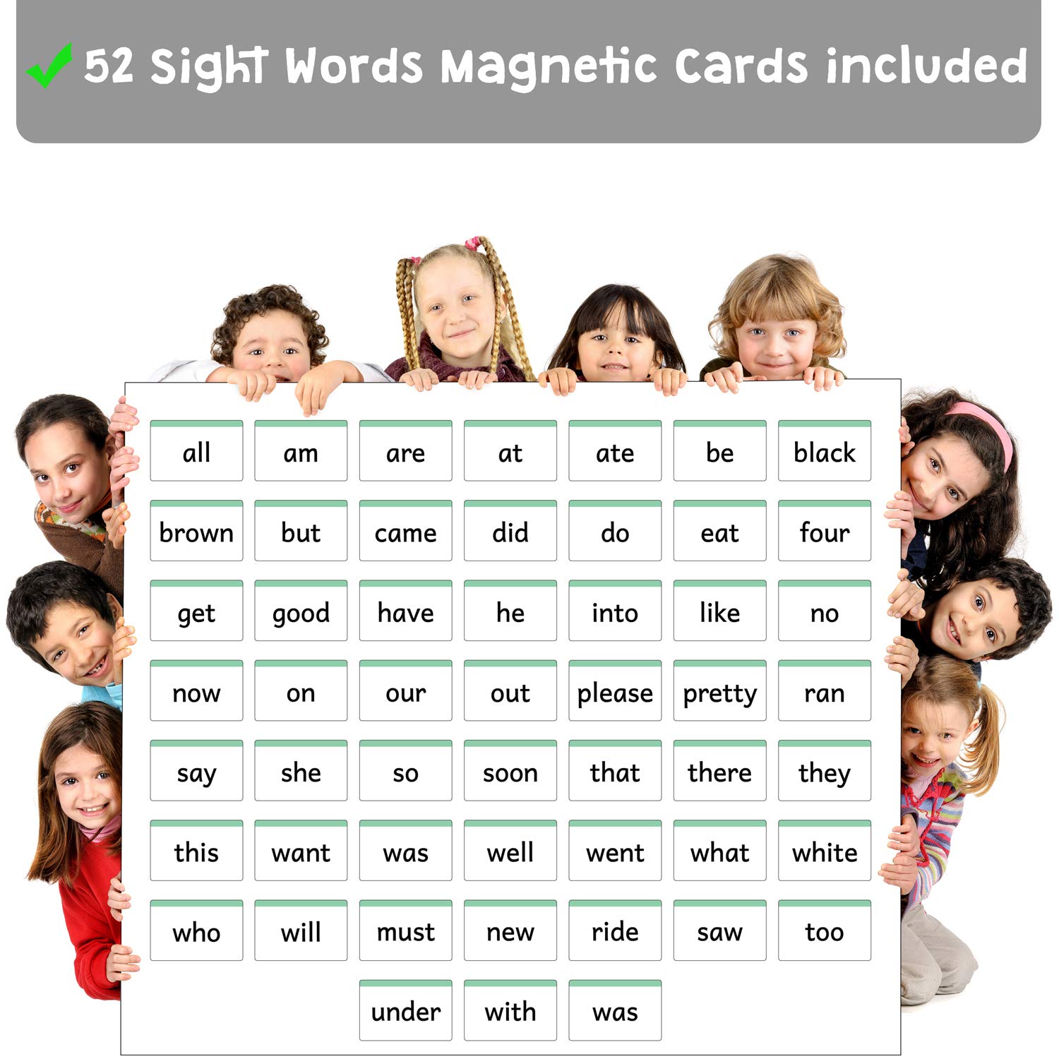 Attractia - Tarjetas magnéticas de Palabras de Vista para niños - 52 Tarjetas Grandes para alfabetización de lectores Principiantes y ESL