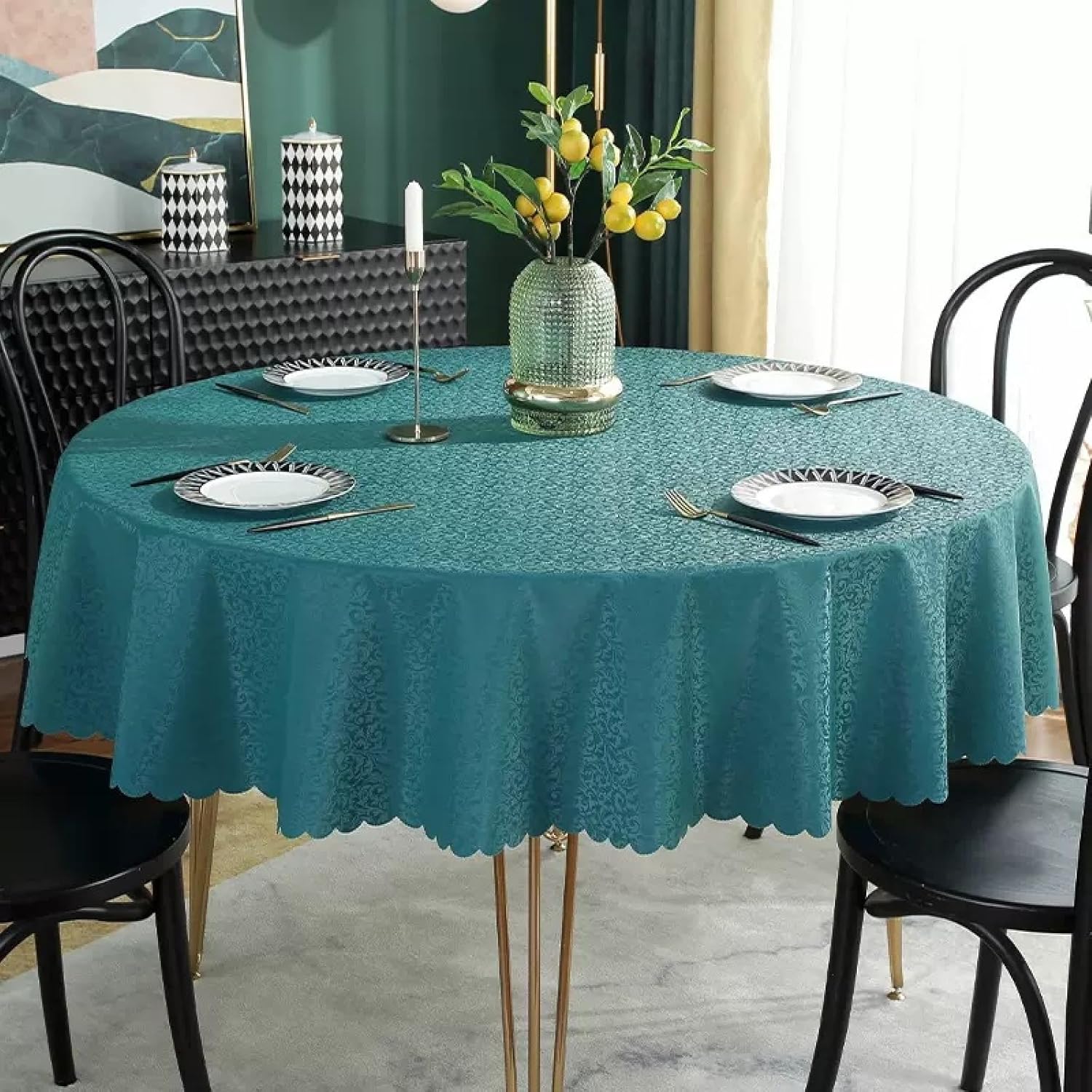 Heavy Duty Vinyl Table Cloth,Wipe Clean Round PVC Tablecloth,Oil Proof Waterproof Stain Resistant Proof Tablecloth, Wipeable Table Cover for Outdoor and Indoor 63 Inch 160cm