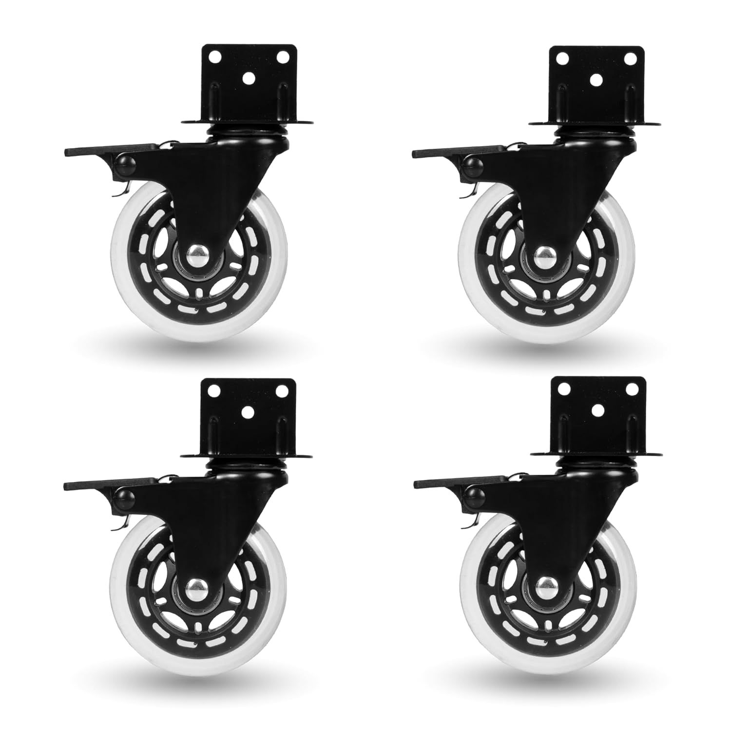Iron Forge Tools Side Mount Casters Set of 4 - Swivel Caster Wheels for Furniture Legs, Table, Cart, Bed, Black Powder Coated L-Shaped Plate 3 Inch Castor Wheels, 200lbs Total 4 Wheel Capacity, Smooth