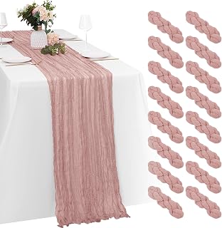16 Pack Dusty Pink Cheesecloth Table Runners 20x120 Inch Gauze Table Runner Cheese Cloth 10FT Pink Table Runner Rustic Sheer Runner for Wedding Birthday Party Baby Shower Table Decor