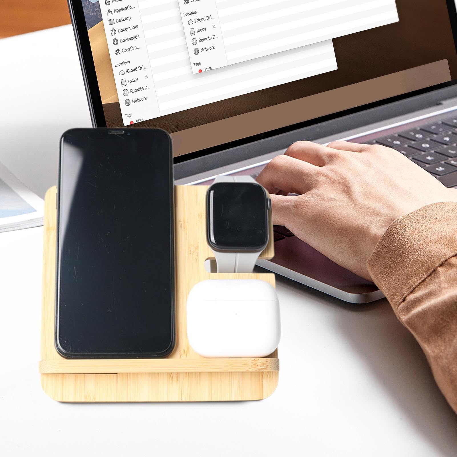 Caricabatterie wireless veloce in legno – caricabatterie wireless veloce in legno | caricabatterie per telefono in legno, supporto caricabatterie per telefono da viaggio, base di ricarica rapida da 15
