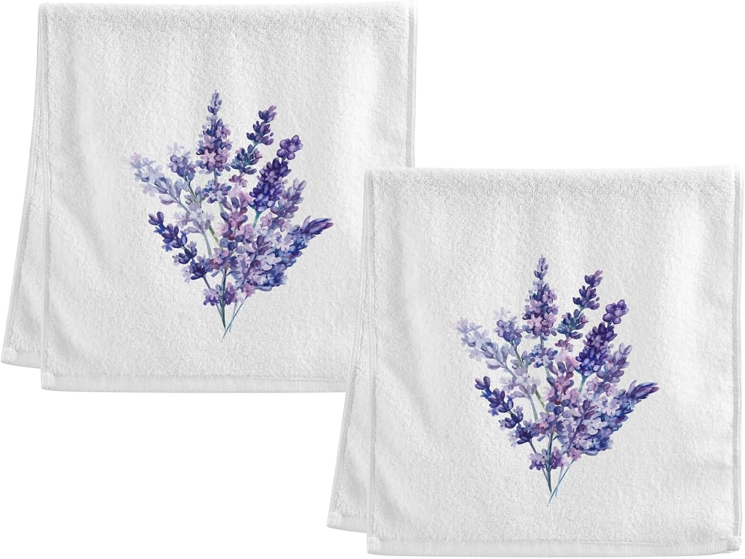 Soft Cotton Face Wash Towels Lavender Flowers Spring Watercolor Purple Bath Hand Towels for Working Out Bathroom Decorative Set of 2 for Guest Shower 16x30 Inches