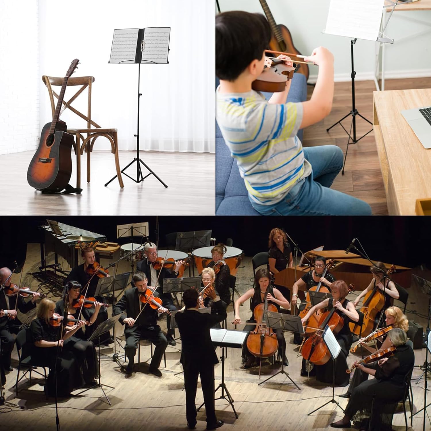 Notenständer holz, Notenständer klappbar stabil, Tragbarer Podiumständer, höhenverstellbar 39,4 Zoll - 51,2 Zoll, Notenständer für Gitarre, Geige, Ukulele spielen und lesen (F(80-180CM))