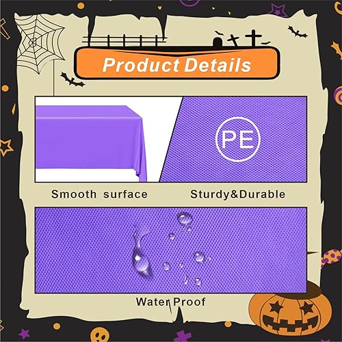 Miniatura 3 de Eunika 12 manteles de plástico desechables de Halloween, 54 x 108 pulgadas, mantel italiano rectangular a granel, negro, naranja, morado