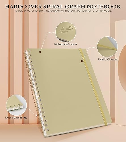 Vista 108 de Cuaderno de papel cuadriculado, cuaderno en espiral de 8.5 x 11 pulgadas, cuadernos de cuadrícula grande A4 para mujeres y hombres, papel gráfico