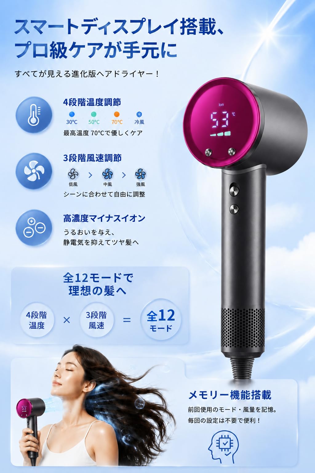 ドライヤー 大風量 【サロン級ヘアケア・AI温度コントロール】 高濃度マイナスm Amazon | ドライヤー 大風量 【サロン級美髪ケア・AI温度センサー搭載