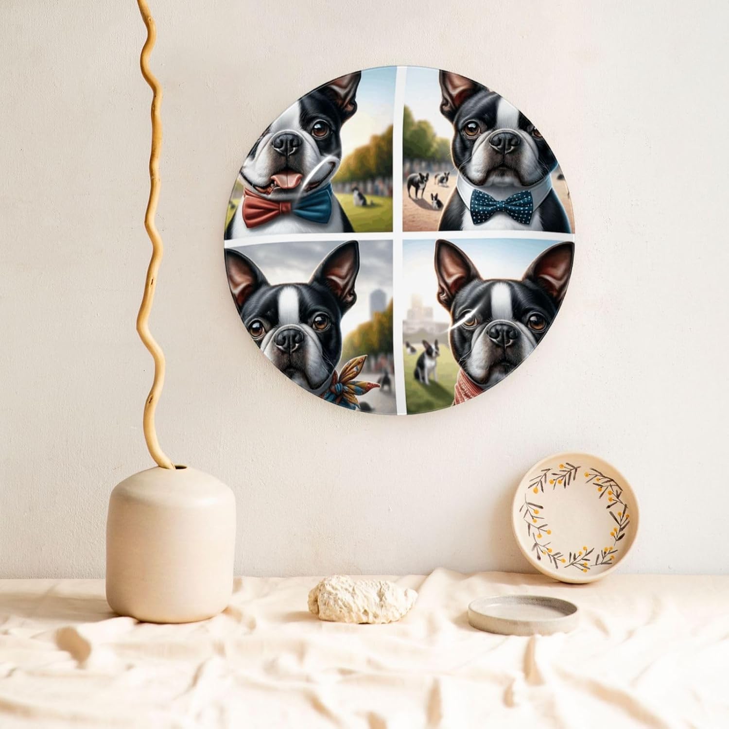 Boston-Terrier-Bow-Tie 10 Inch Decorative Plate With Stand, Elegant Display Wall Plate For Home Decor