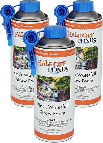 Half Off Ponds Black Waterfall Foam Sealant Spray – 3 Pack Expanding Pond Foam for Koi Ponds, Water Features & Rock Gaps – Foam Filler for