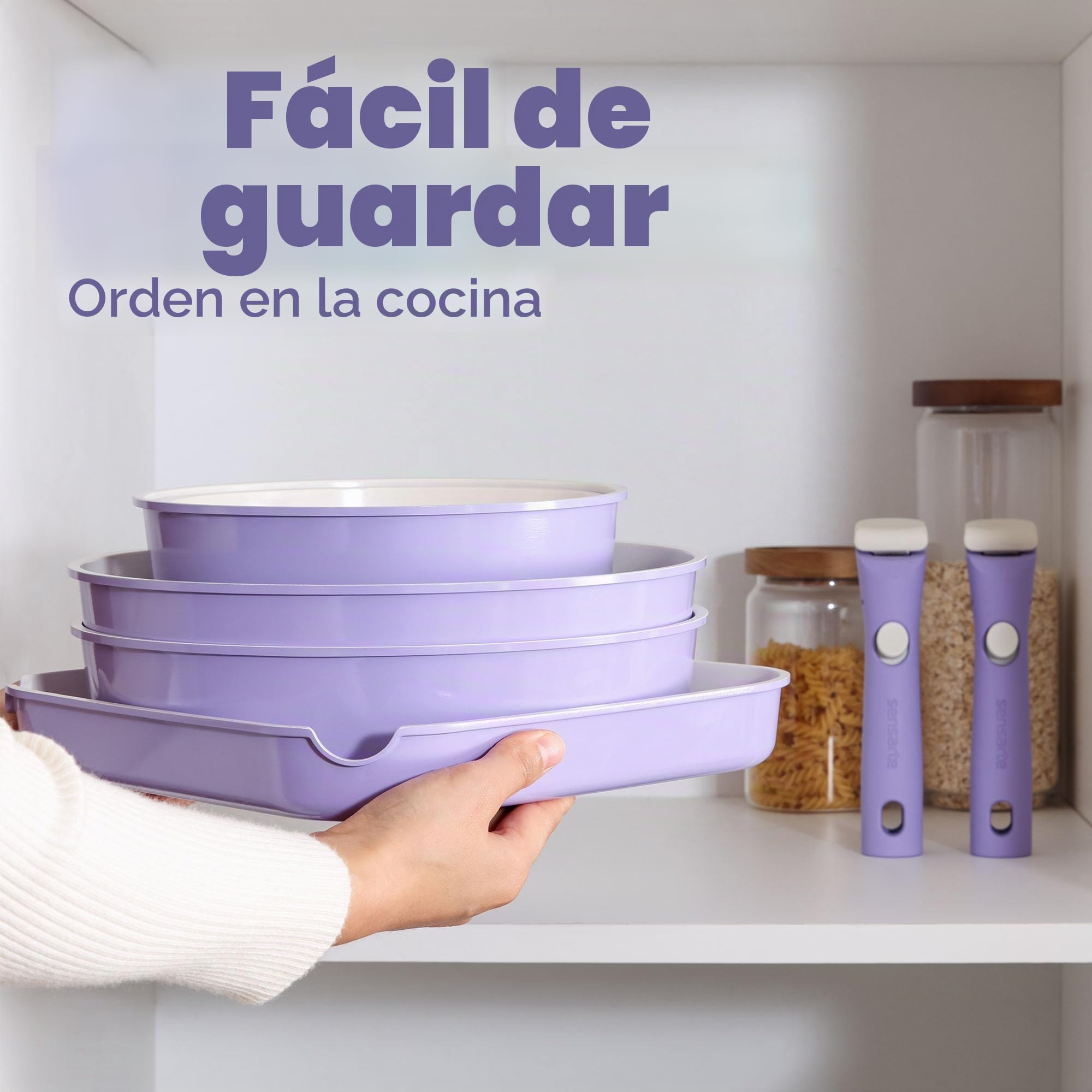 SENSARTE Juego de Ollas y Sartenes de Cerámica 17 Piezas, Utensilios de Cocina Antiadherentes con Mango Desmontable, Apto para Todo Tipo de Cocinas, Aptos para Lavavajillas y Horno (Morado)