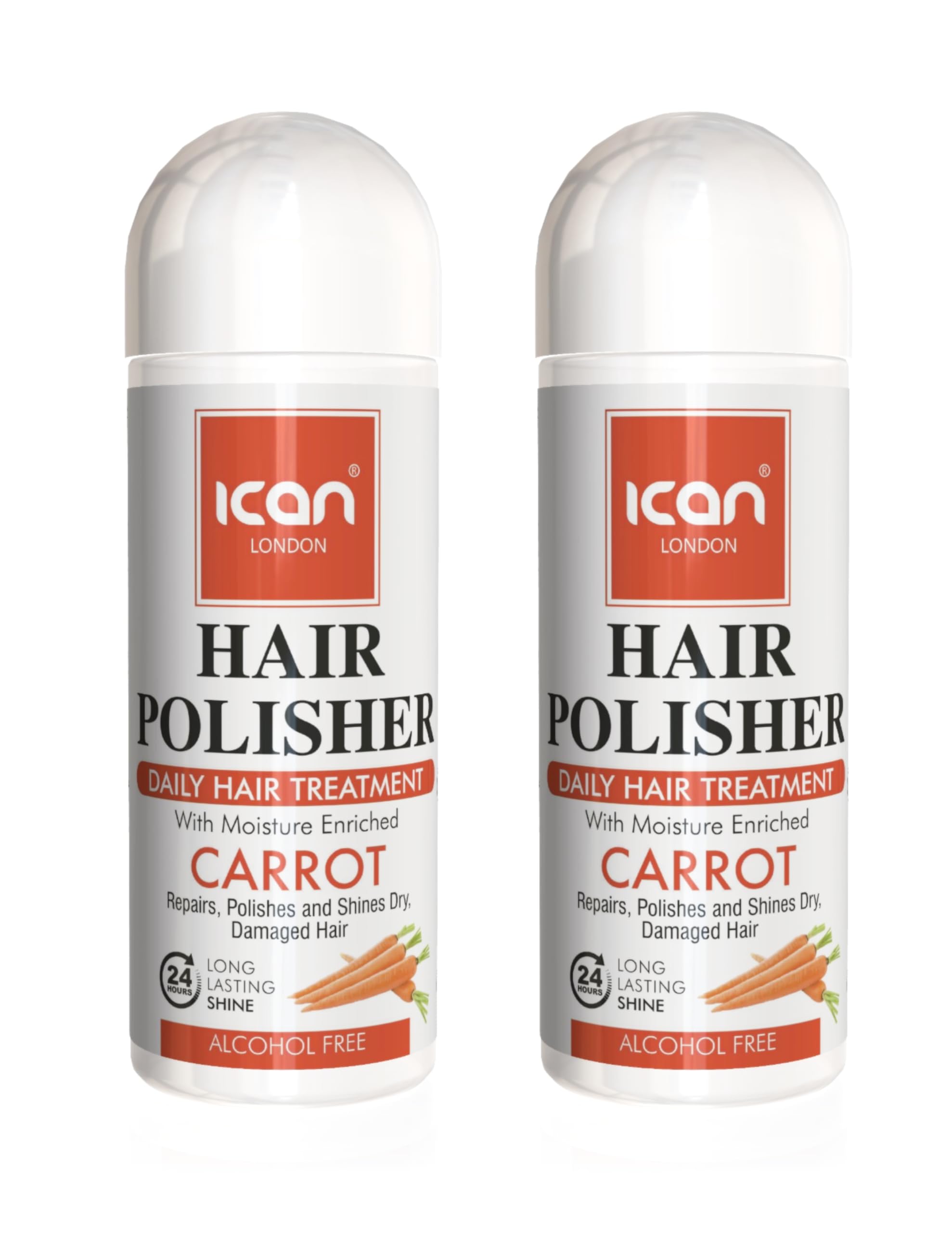 Ican London Carrot Oil Hair Polisher Daily Hair Treatment Serum, 2 x 207ml, Orange, 207 ml (Pack of 2)