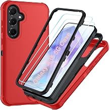 Samsung Galaxy A35 5G Case, Suncasetor HD Screen Protector 3 Layer Military Grade Heavy Duty Shockproof Protective Case for Galaxy A35 5G Bright Red/Black