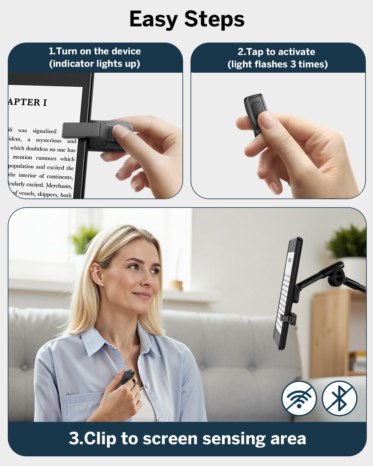 DATAFY [Case-Friendly] Remote Control Page Turner Ring for Kindle Paperwhite Oasis Scribe Kobo eReaders, Camera Camcorder Remote Controls, Page Turner Clicker for iPhone ipad Tablets with Storage Bag