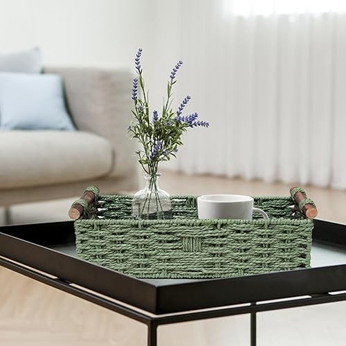 Miniatura 2 de Cesta redonda de almacenamiento de cuerda de papel, cestas de mimbre para organizar con asa, contenedores de almacenamiento decorativos para