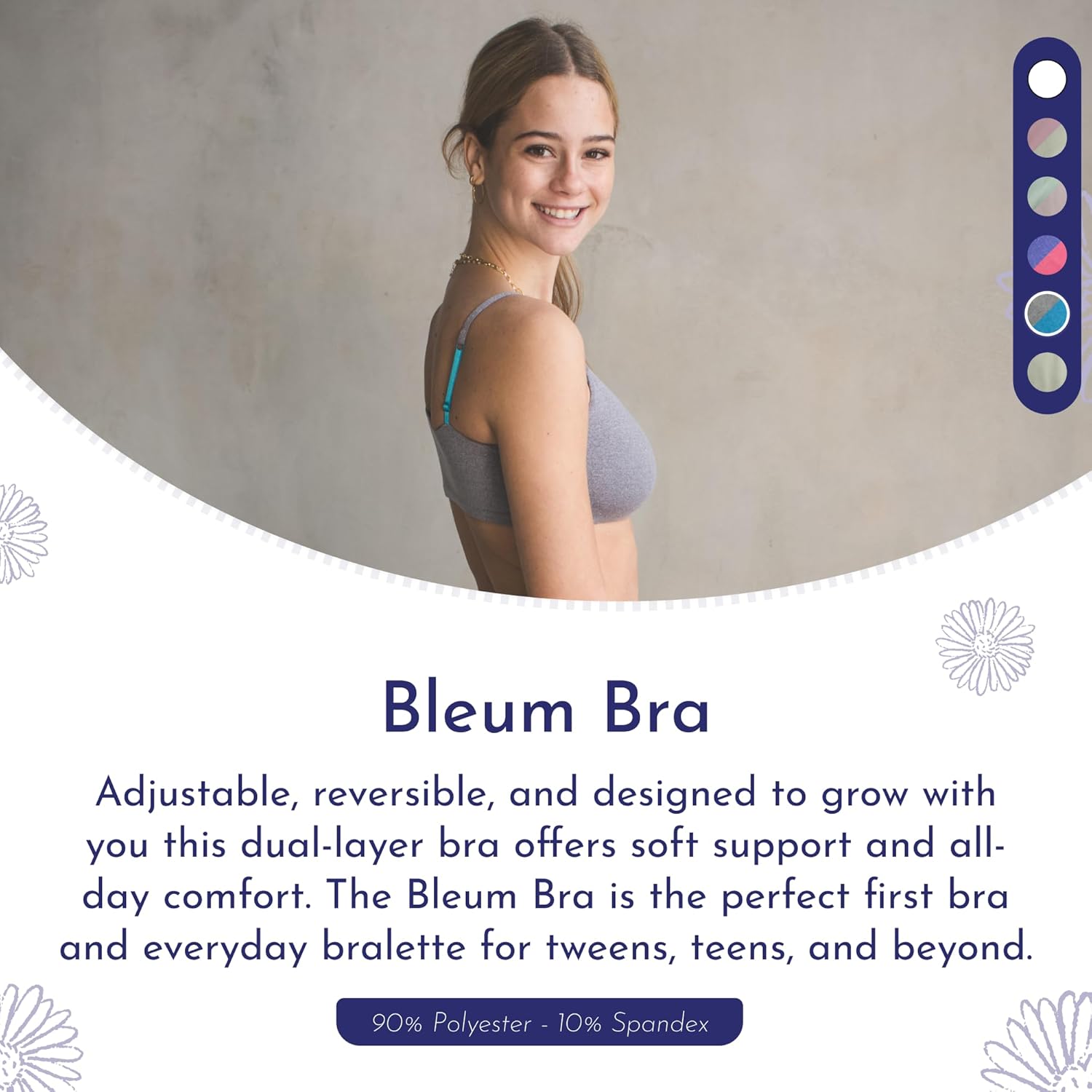 Bleuet Girls Reversible Training Bra | Seamless, Ultra Soft First Bra for Teens & Tweens, Dual-Layer Bralette - Image 2