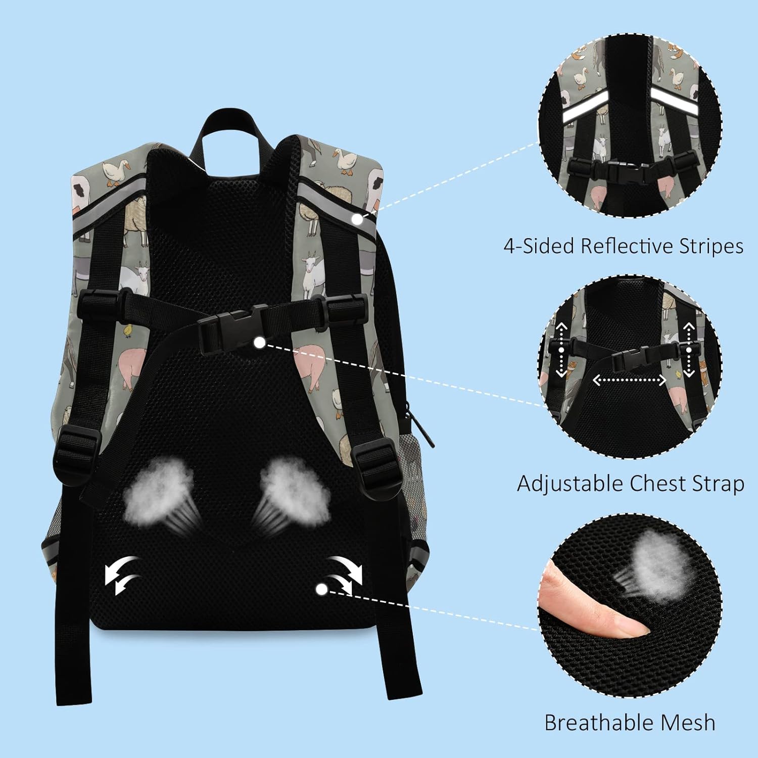 Farm Animals Cow Sheep Backpack for Kids, Boys and Girls, Toddler Backpack for Daycare Travel School, Preschool Bookbag with Chest Strap