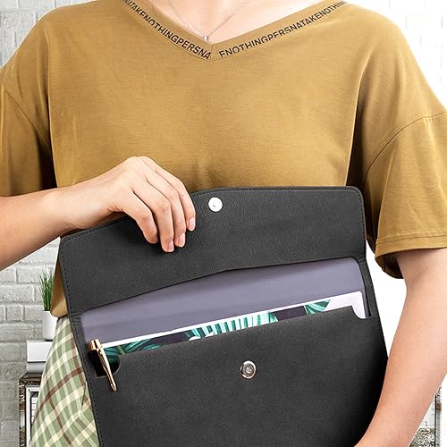 Miniatura 4 de VANRA Carpetas de cuero sintético para archivar documentos A4, organizador de documentos, organizador de documentos de cuero con cierre magnético