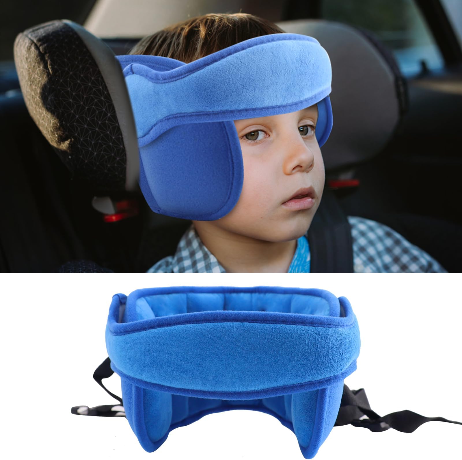 vocheer Baby Car Seat Head Support Band, Adjustable Carseat Sleep Nap Aid Holder Belt Head Protection Strap for Kids 1-5 Years Old Blue