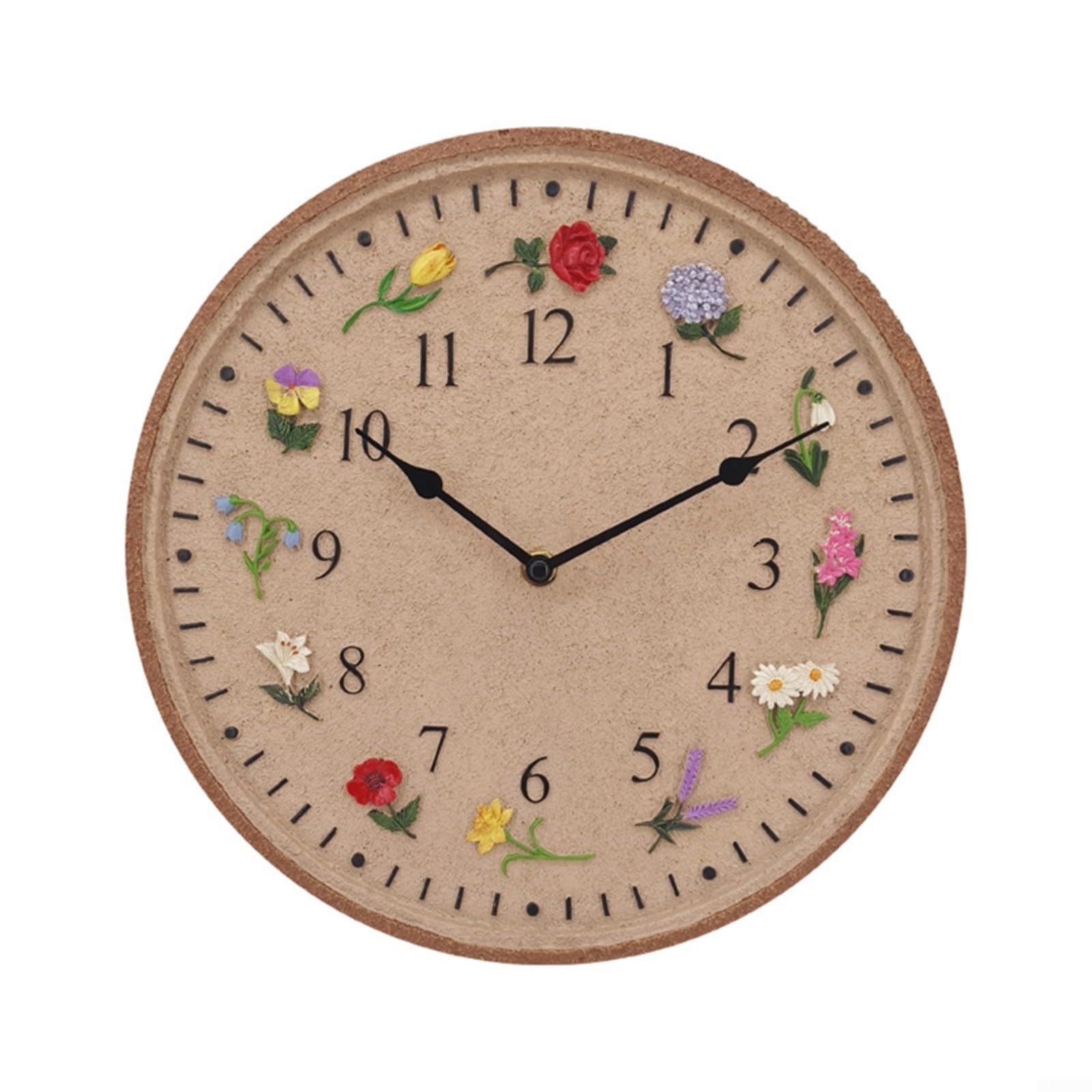 Orologio da parete in resina, orologio da giardino, per esterni, decorazione floreale 3D per patio e piscina, impermeabile IP44, display anti-appannamento, diametro 30,5 cm, struttura in