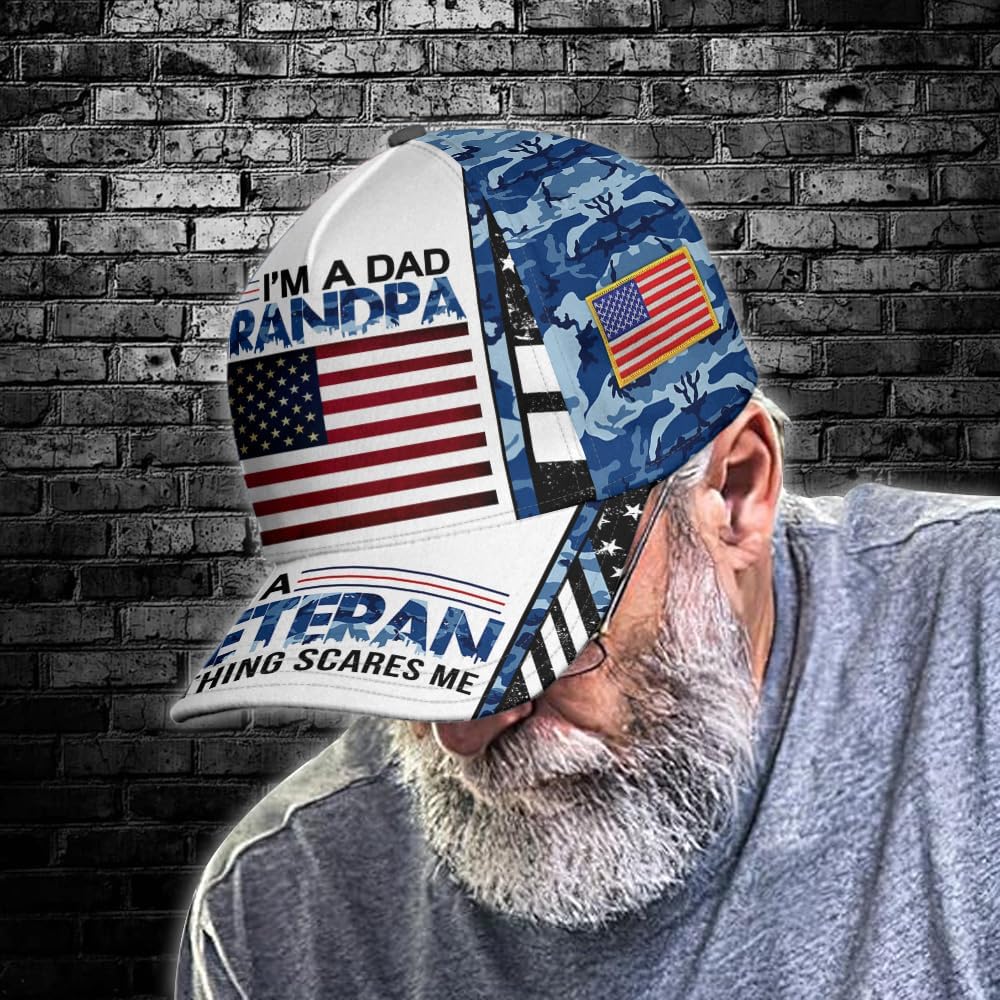 I'm A Dad Grandpa Veteran Cap, Camo Military Hat for Men, Gift for Memorial Day, Veterans Day, All Over Printed Hat - Image 5