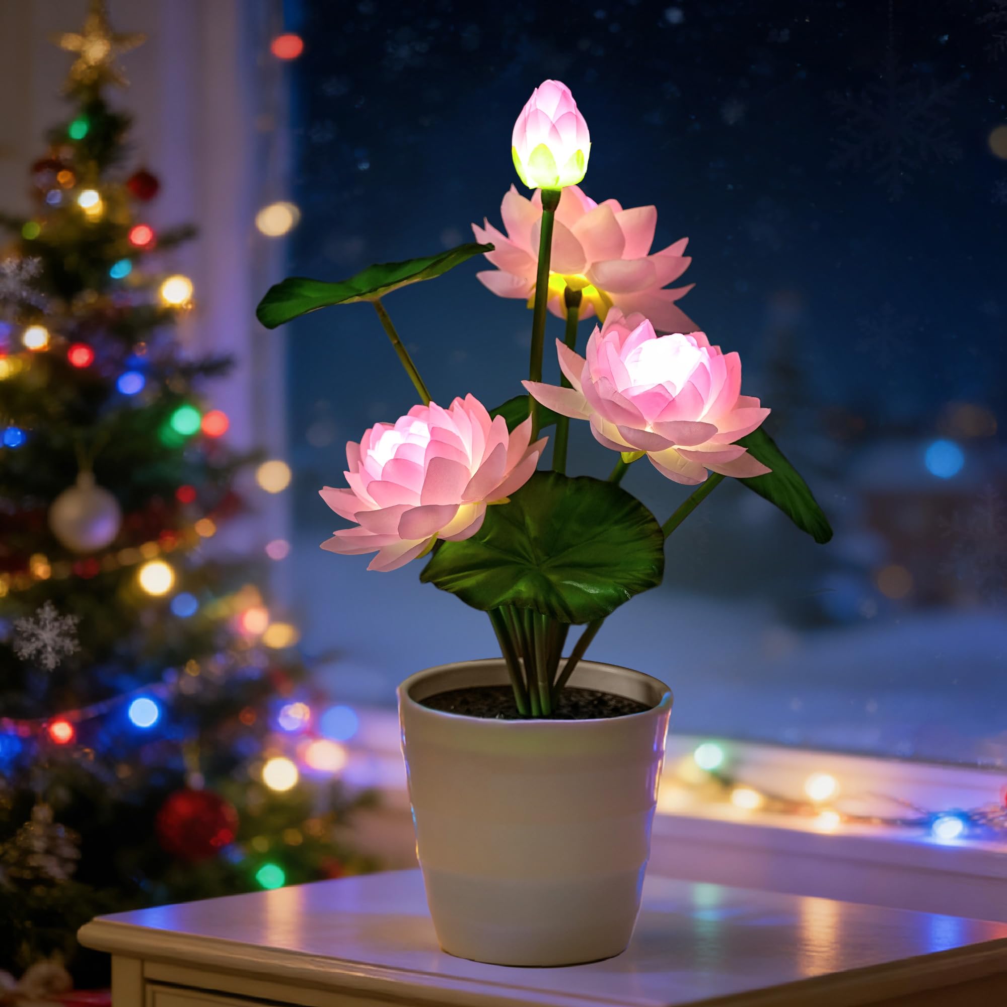 Artificial Pink Lotus Flower Lamp Flower Night Light for Home Yoga Studio Meditation Decor, Gifts for Women Mom Grandma Girlfriend on Birthday Christmas Valentines Mothers Day