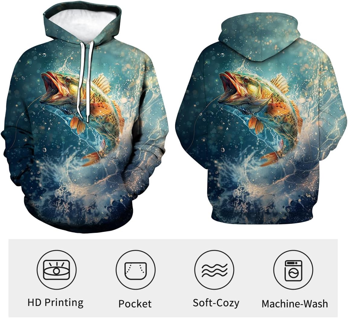 Novelty Fishing Hoodie Funny Animal Graphic Sweatshirts - Image 3
