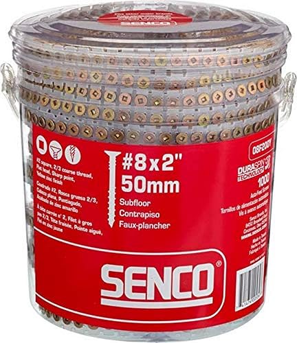 SENCO Duraspin #8x2 Collated Subfloor Wood Screw (08F200Y) 1,000 ct. tub | For Jobs Subfloor, underlayment, interior framing and construction using collated screw guns #2 Square, Zinc finish,flat head