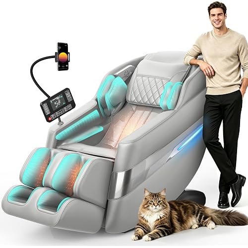 FURNIMAT 2026 Massage Chair Full Body, 3D SL-Track Zero Gravity Shiatsu Massage Chair Recliner with AI Control, Body Scan, Airbags, Heating, Foot Roller, Auto Modes, Bluetooth Speaker (Light Gray)
