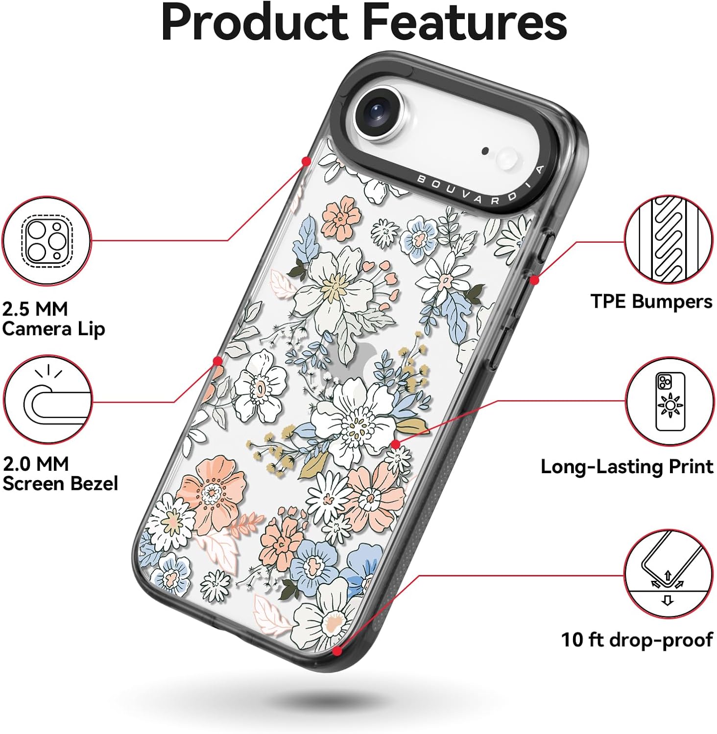 Bouvardia for iPhone 17 Air Case, Cute Design for Women & Girls, Protective & Aesthetic, Floral Theme - Flowers in Bloom (Gray Bumper) - Image 5