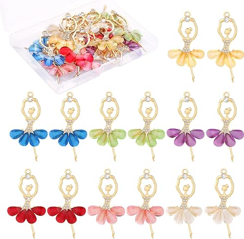 BENBO Colgantes de bailarina de cristal, 14 piezas de diamantes de imitación incrustados de resina de ballet colgantes de bailarina de ballet de