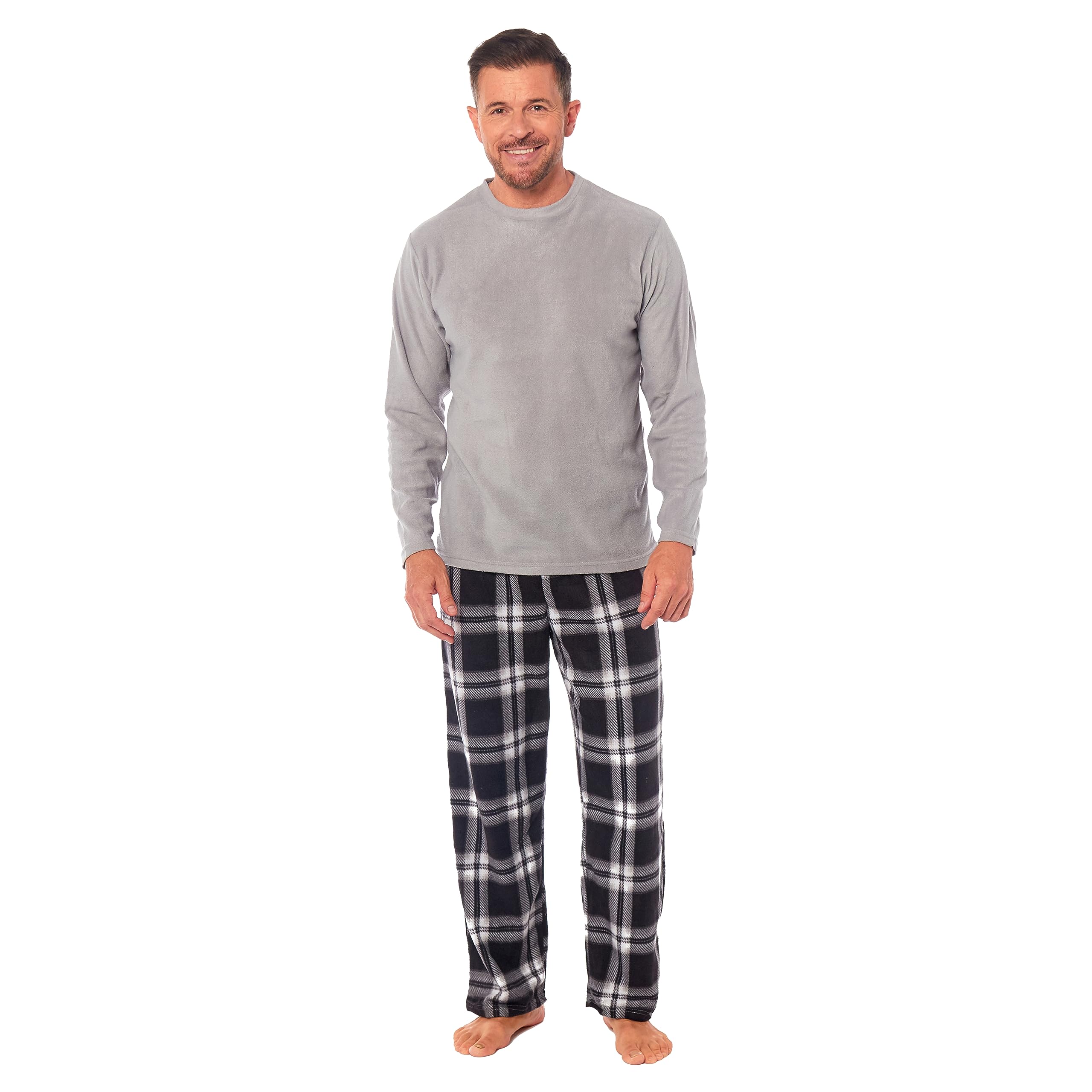 Toro Rocco Mens Fleece Pyjama Set Long-Sleeve Soft PJ Sleepwear Nightwear Top and With Check Pants Warm Winter Comfortable Men Pjs