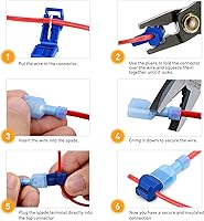 Vista 4 de Nilight Kit surtido de terminales aislados con grifo T y cable sin soldadura de empalme rápido, 100 unidades 22-18 18-14 12-10 AWG T Tap